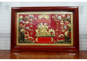 Tranh mừng thọ ông bà liền mê khung gỗ 75x115cm